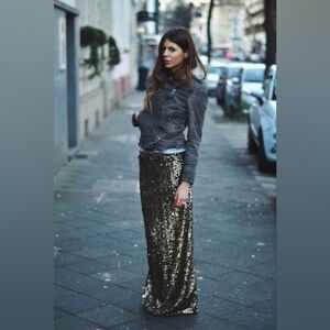 Gold sequin maxi skirt L